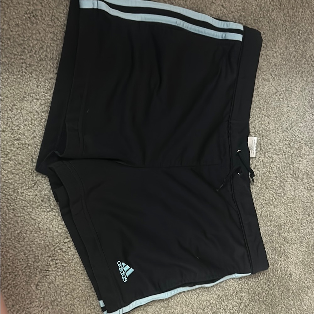 Adidas Black Shorts with Light Blue Stripes
